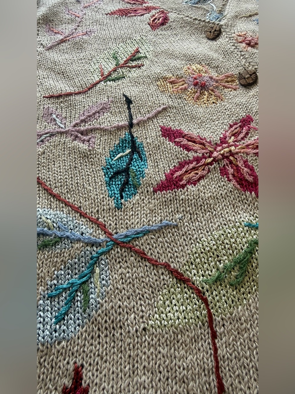 Colorful Embroidered Botanical Knit Sweater Vest - Size Small - Picture 6 of 15